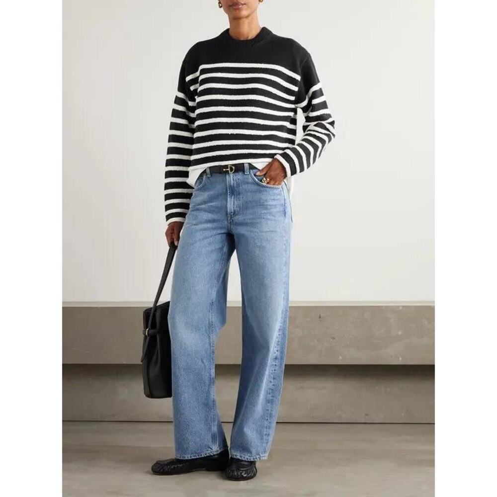 Proenza Schouler Nia Cropped Stripe Sweater in Black & White M